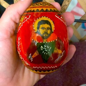 Vintage Russian orthodox wooden painted egg.